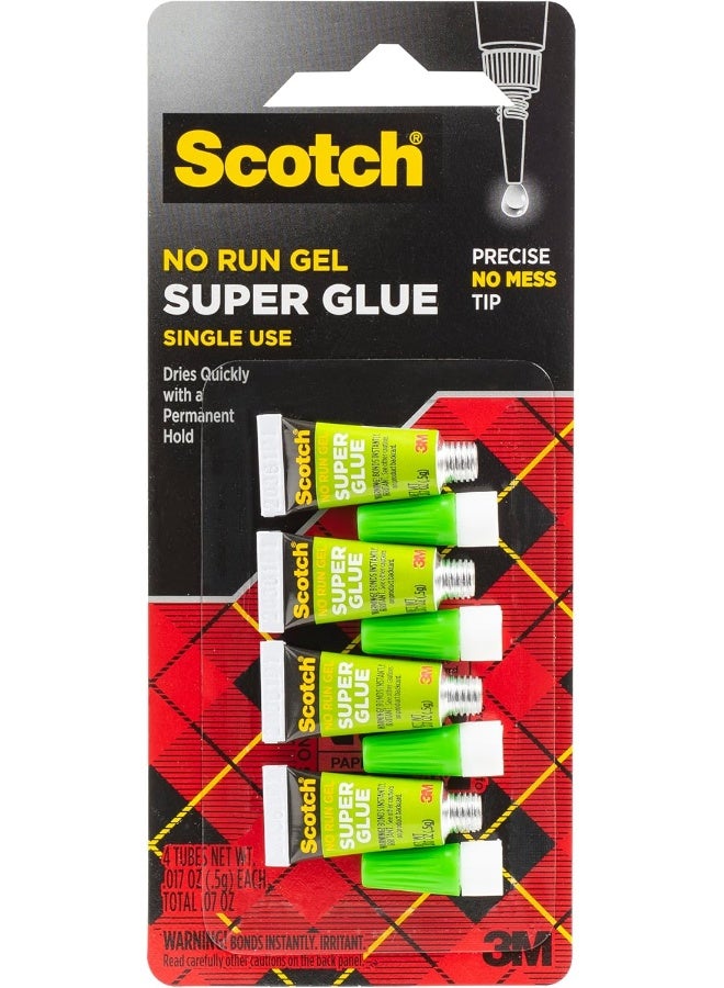 Scotch Super Glue Gel 0.017 oz (0.48gr.) per Tube Clear color, 4 tubes/pack - Image 1